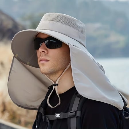 Men s Summer Fishing Hat with Neck Brace UPF 50+ Sun Protection Large Eaves Outdoor Covering Hat for Fishing Hiking Camping