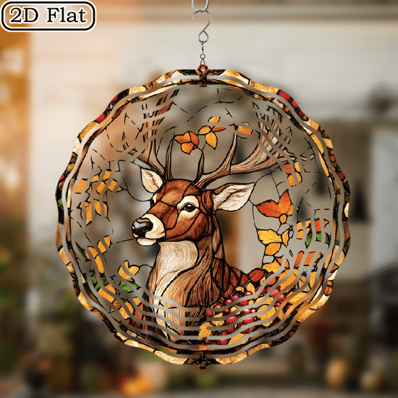 3D Rotating Sika Deer -360 degree Rotating Design Courtyard Garden Decoration Modern Art Natural Inspiration Wind Chime 10 * 10 No Electricity Required