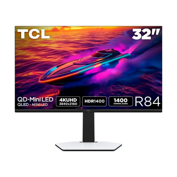 TCL 32” R84 Series 4K UHD HDR QD-Mini LED Gaming Monitor (NEW, 2025) 165Hz Refresh Rate, LD1400 Precise Dimming Series, HDR1400 Brightness, 1ms, AMD FreeSync Premium - 32R84