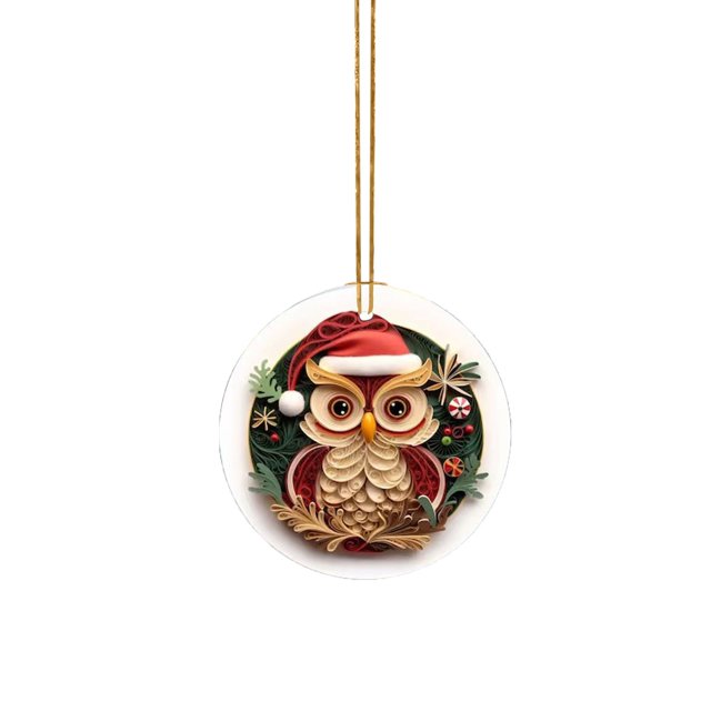 Adorno navideño redondo de cerámica con forma de búho, adorno para el árbol de Navidad, regalo moderno para la familia, regalo de búho para Navidad, decoración navideña para el árbol.
