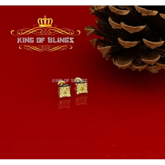 King of Bling's 925 Yellow Sterling Silver 0.38ct Cubic Zirconia Women's Hip Hop Square Earrings