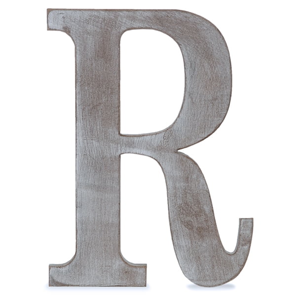 Wood Block Letter R Charcoal Grey 8in