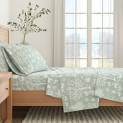 Great Bay Home Outdoorsy Flannel Sheet Set - 100% Turkish Cotton - Double Brushed - California King, Enchanted Woods - Blue