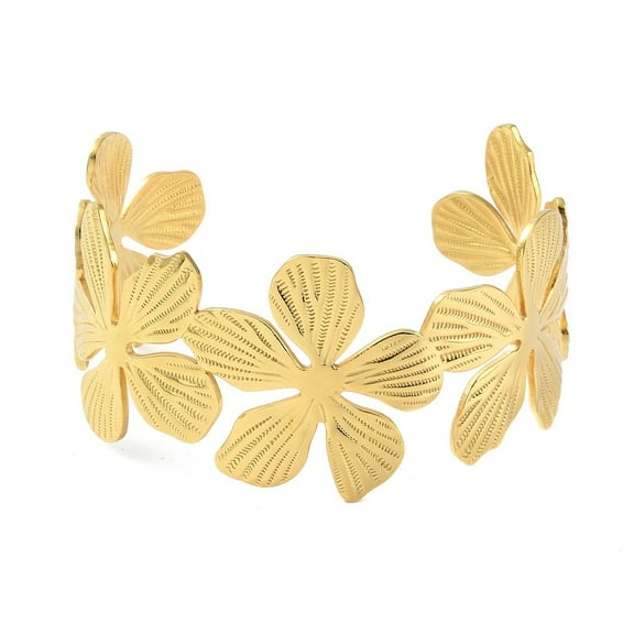 1 pc Flower 304 Stainless Steel Open Cuff Bangles for Women Golden 1-1/4 inch(3.3cm) Inner Diameter: 2-3/8x1-3/4 inch(6.1x4.5cm)
