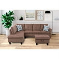 thumbnail image 2 of Starhome L Shaped Brown Couch with Ottoman(Pillows Included) Microfiber, 2 of 6