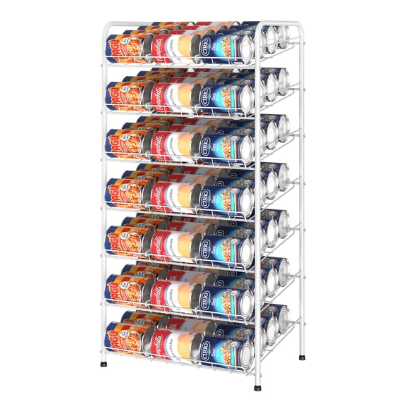 7-Tier Stackable Can Rack Organizer, White Metal Storage for Pantry & Kitchen