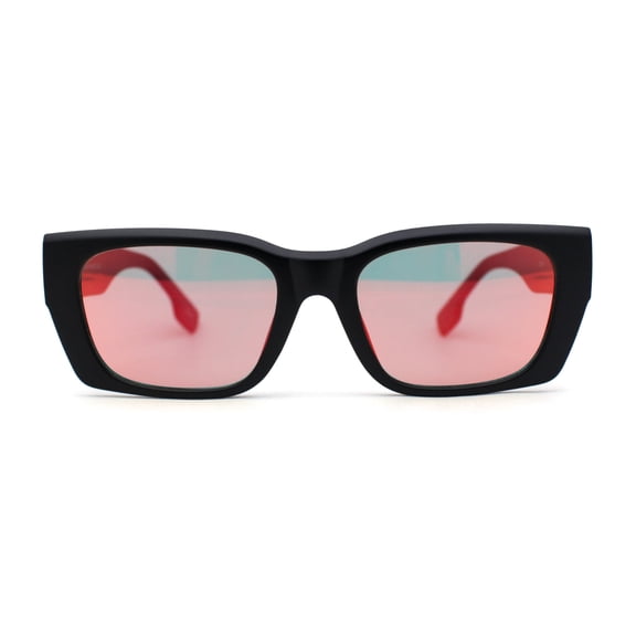 Iconic Retro Square Narrow Rectangle Plastic Womens Sunglasses Matte Black Red Mirror