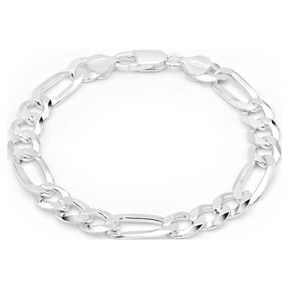 Kezef Men's 925 Sterling Silver Figaro Chain Bracelet , 9mm Thick, Diamond-Cut, Hypoallergenic, Heavy Solid Silver, Made in Italy, Lobster Clasp, Anti-Tarnish, Gift Box, 8-36 Inch