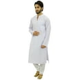 thumbnail image 3 of Atasi Men's White Kurta Pyjama Set Ethnic Tunic Punjabi Long Shirt-Small, 3 of 6
