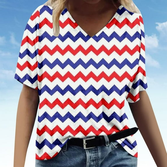Lilgiuy Basic V Neck Tops for Women Middle Sleeve Casual Loose Blouse Print Summer T-Shirt