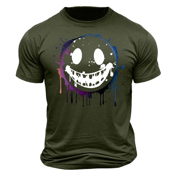 Top de Manga Corta, Hombre Casual Impreso Cuello de la Tripulación Camiseta, Manga Corta Blusa de Verano Poliéster