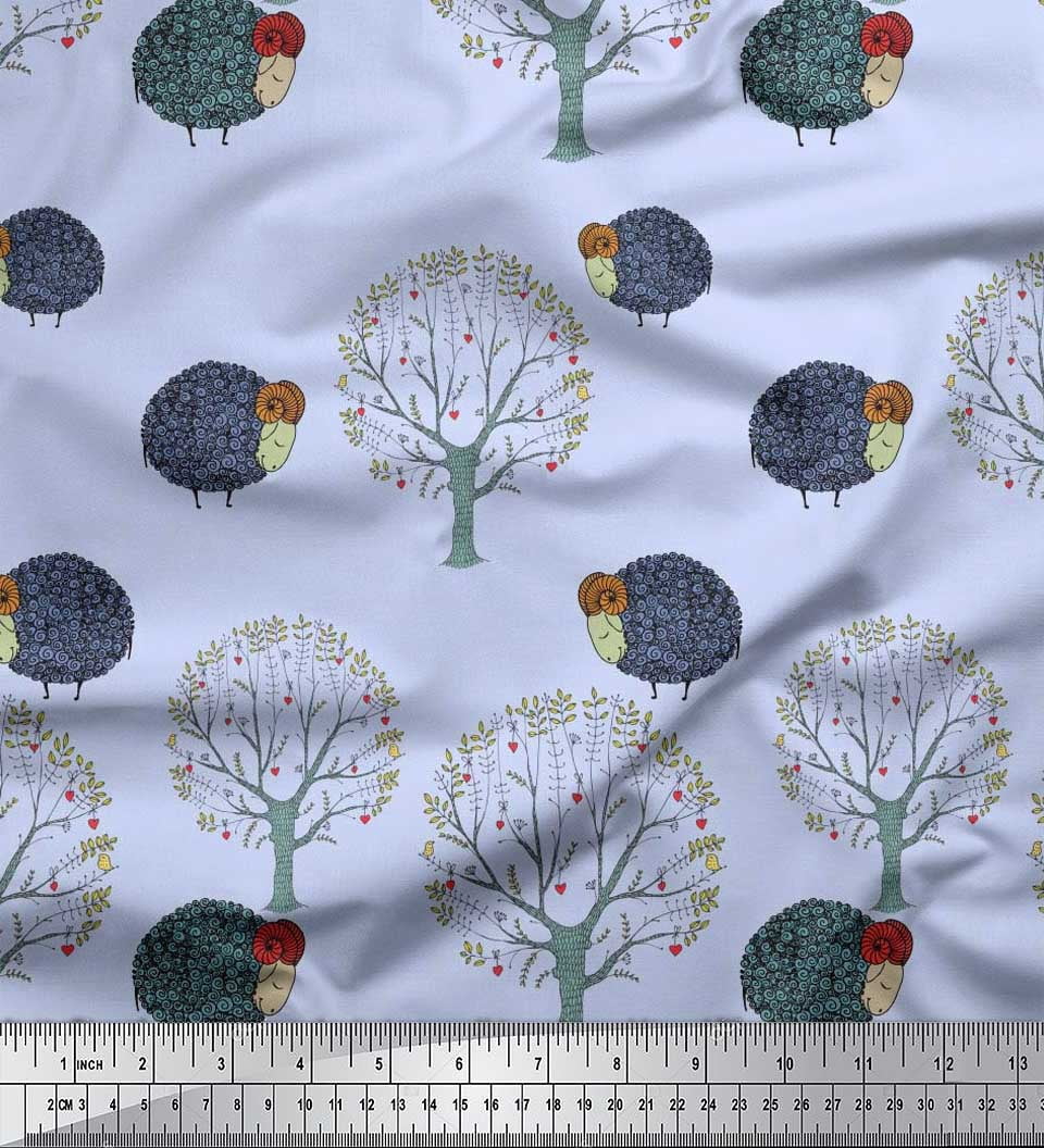 Soimoi Cotton Canvas Fabric - Tree & Elephant Animal Print By The Yard, 56 Inch Wide