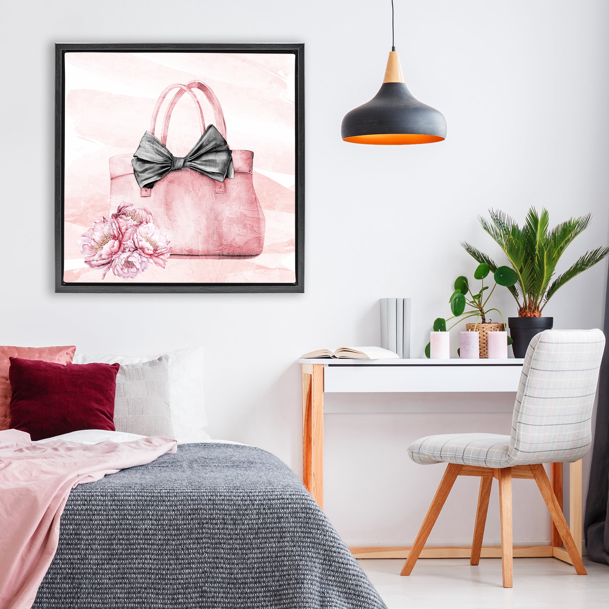 Stupell Industries Blush Glam Time Bag Black Framed Floater Canvas Wall Art, design by Kim Allen