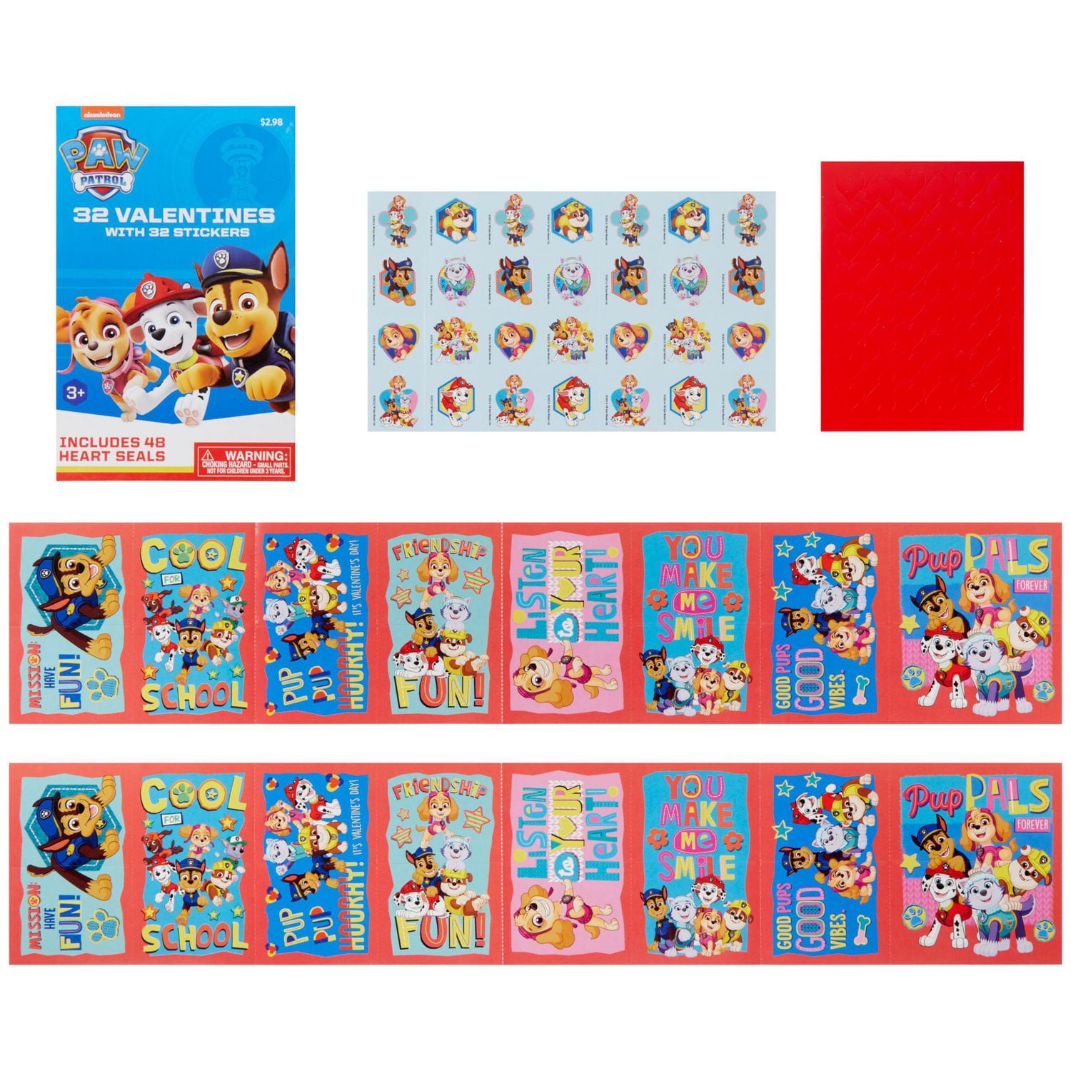Nickeloden Paw Patrol Cartes de la Saint-Valentin, cartes pour enfants, 32 pièces