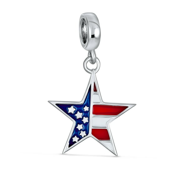 Bling Jewelry Womens Patriotic Flag Star Dangle Charm Bead Sterling Silver for European Bracelet
