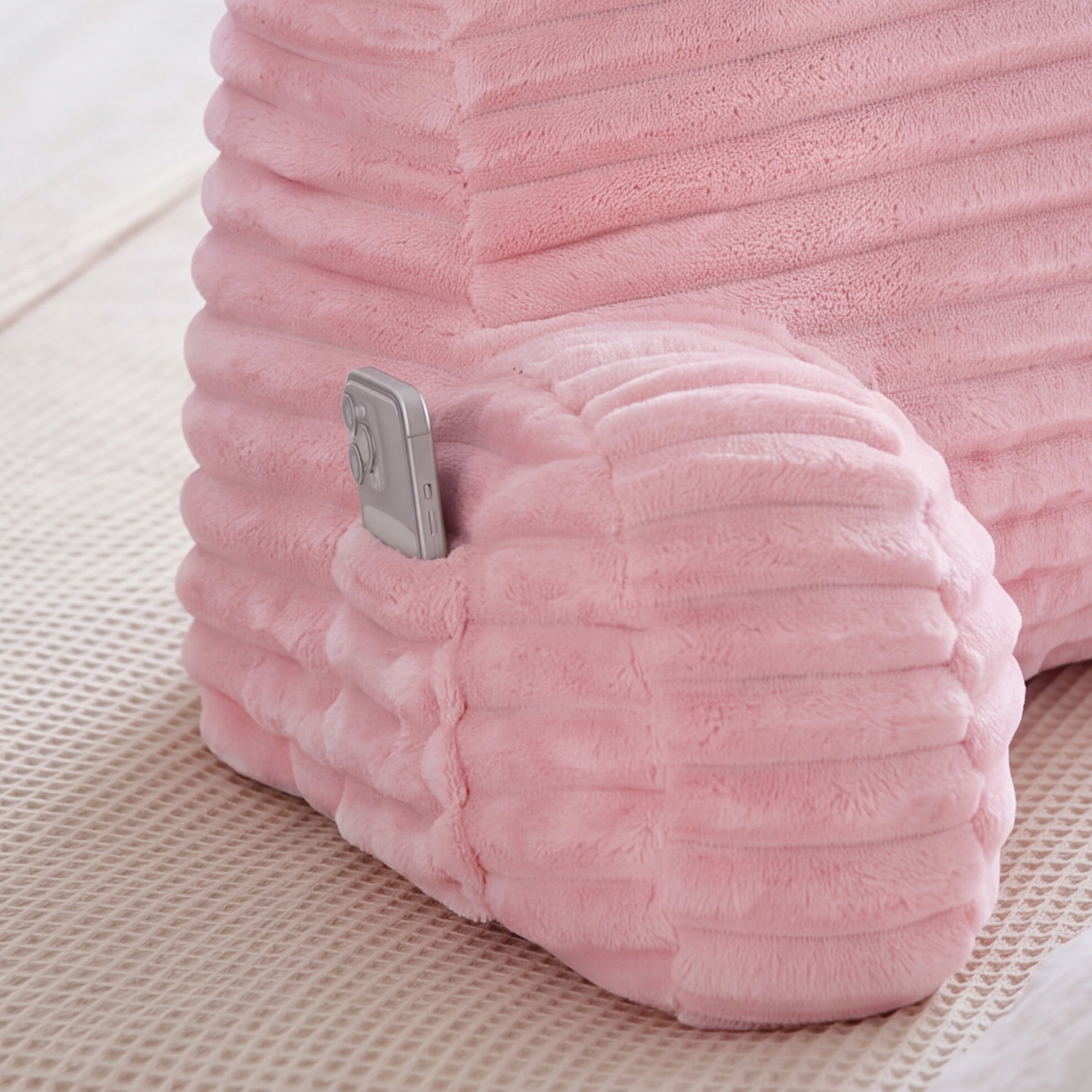 The Sheet Lab Ribbed Plush Backrest Pillow, Pink, 29" x 24.5" x 10.5"
