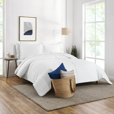 Gap Home Washed Denim Reversible Organic Cotton Comforter Set, Full/Queen, White, 3-Pieces
