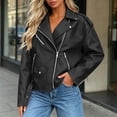 thumbnail image 7 of XUNKUSGA Faux Leather Jackets for Women Fashion Lapel Long Sleeve Zipper Up Moto Jacket Women with Buckle Belted Vintage Bike Motorcycle Coat Streetwear Black S, 7 of 7