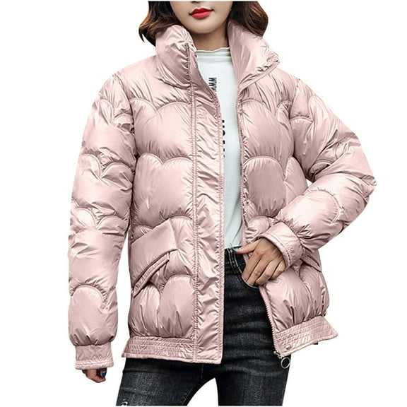 Hvyesh Women's Puffer Jacket Thickened Winter Shiny Coat Warm Stand Collar Zip Up Jacket Ski Bubble Coat