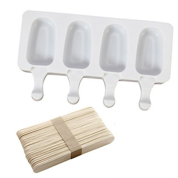 Kitchen Popsicle Mold Silicone 4-Cavity Ice Pop Maker Ice Cream Mold with Sticks