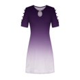 thumbnail image 4 of CHUANK Robe pour Femme Grande Taille Liquidation Femme Ample Col en V Été Uni Manches Courtes Robe en Coton et Lin Bleu Marine, 4 of 5
