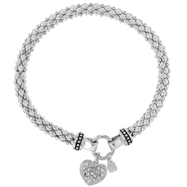 Pulsera Nine West para mujer con forma de corazón con pavé de cristal plateado