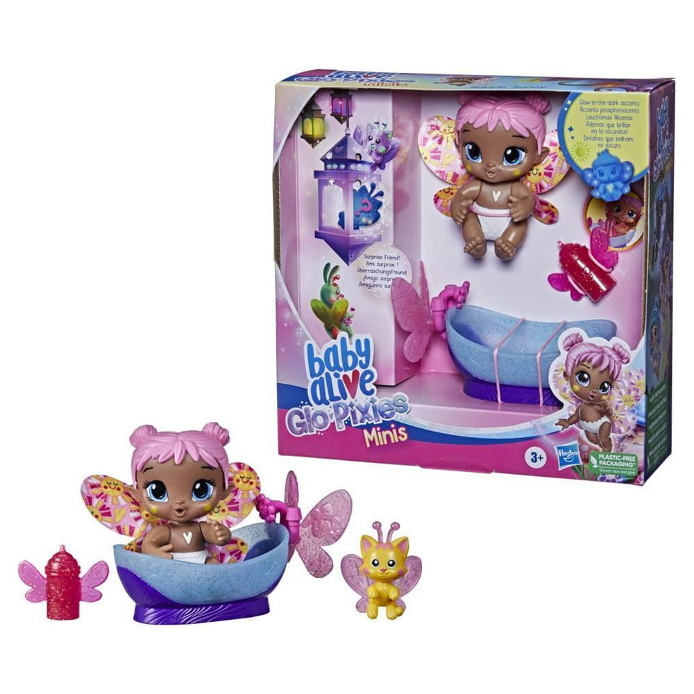 Baby Alive GloPixies Mini Bubble Sunny 8 Inch Doll Pink Hair Blue
