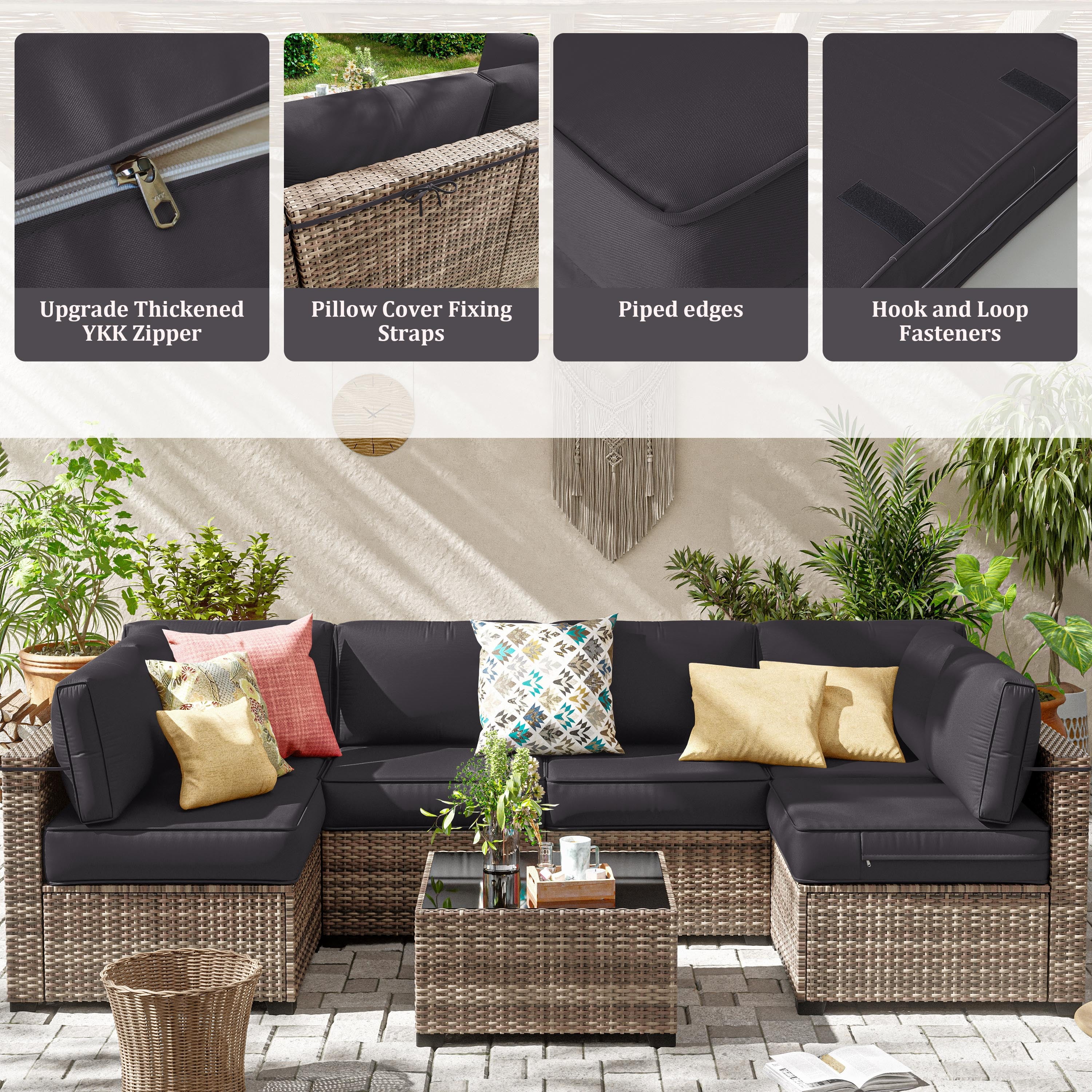 Kimunuk 14 Pcs Outdoor Cushion Slipcovers, Replacement Outdoor Patio Cushion Covers with 3 Size, Waterproof and Zippered, Fit for Outdoor Furniture, Patio Sofa Couch, Covers Only, Grey