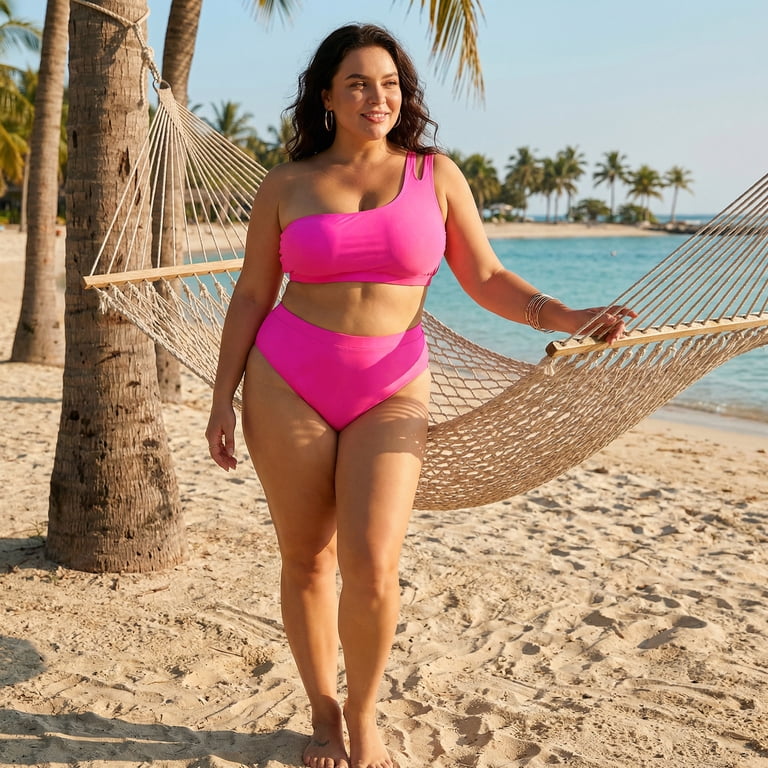 Agnes Orinda Women's Plus Size Two Piece Swimsuit One Shoulder