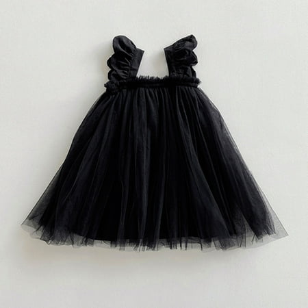 

PEASKJP formal Dresses for Girls Girls Toddler Summer Sleeve Chiffon Floral Printed Pageant Tulle Dress Black 3-4 Years