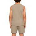 thumbnail image 5 of SGFCWSX Boys Summer Outfits 2 Piece Waffle Knit Sleeveless Henley Tops Elastic Waist Shorts Casual Clothing Set Khaki Size 6, 5 of 8