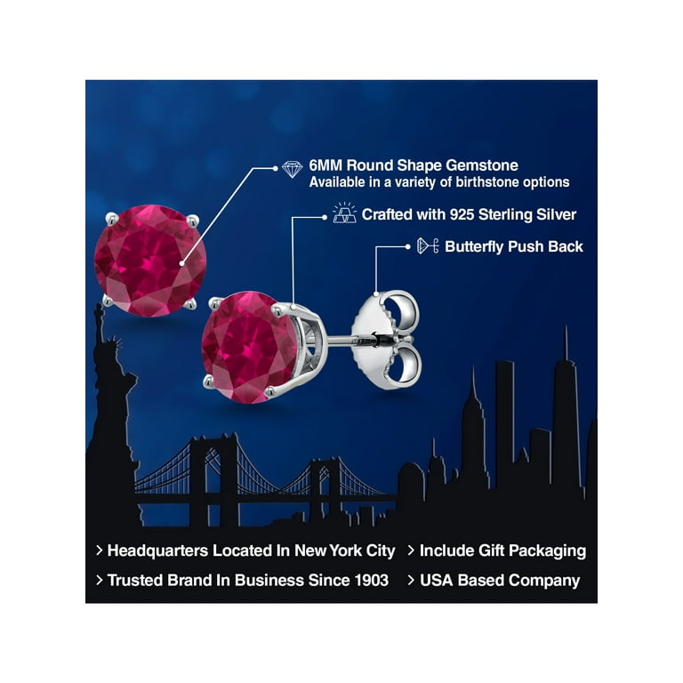 Sterling Silver 6mm Round Lab Created Ruby Stud Earrings Sterling Silver 6mm Round Lab Created Ruby Stud Earrings