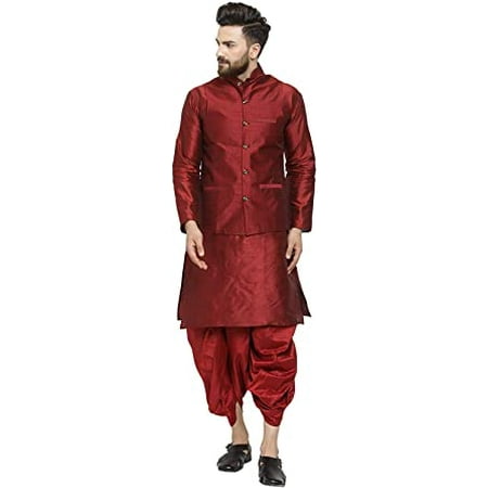 

Royal Kurta Men s Silk Blend Kurta Dhoti & Nehru Jacket Set (44 Multi-4)