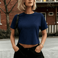thumbnail image 4 of Dwellite Workout Crop Tops Oversized Tshirts for Women Drop Shoulder Crewneck Short Sleeve Shirts 2026 Navy L, 4 of 7
