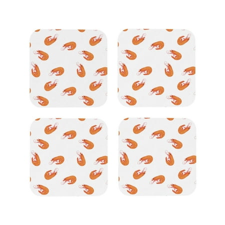 

Coasters Set of 4 - Simple Orange Shrimp Print White Drink Coasters for Tabletop Protection Leather Coasters for Living Room Decor and Housewarming Gift Square