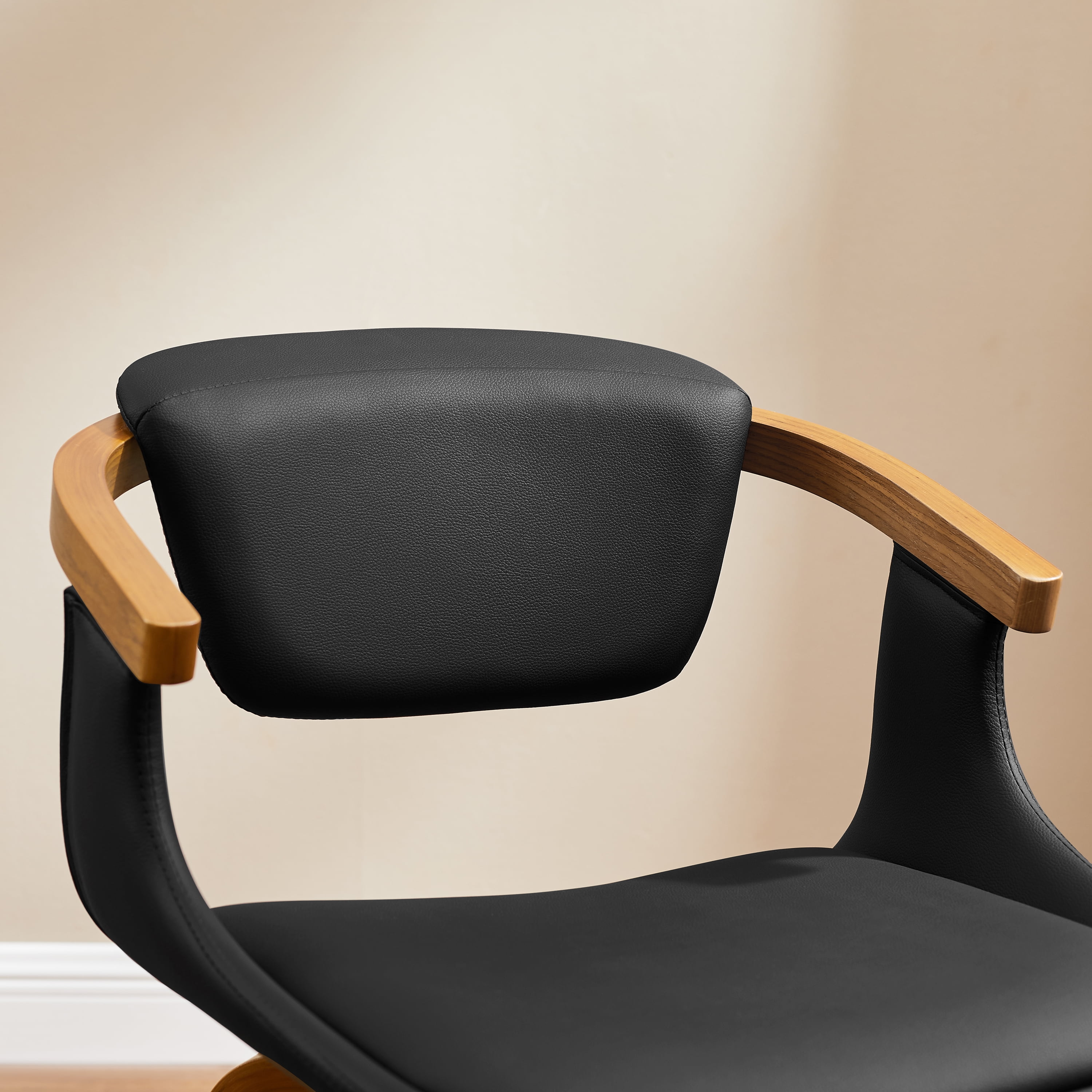 Art Leon Office Chair, Faux Leather Swivel Desk Chair with Wood Legs, Black