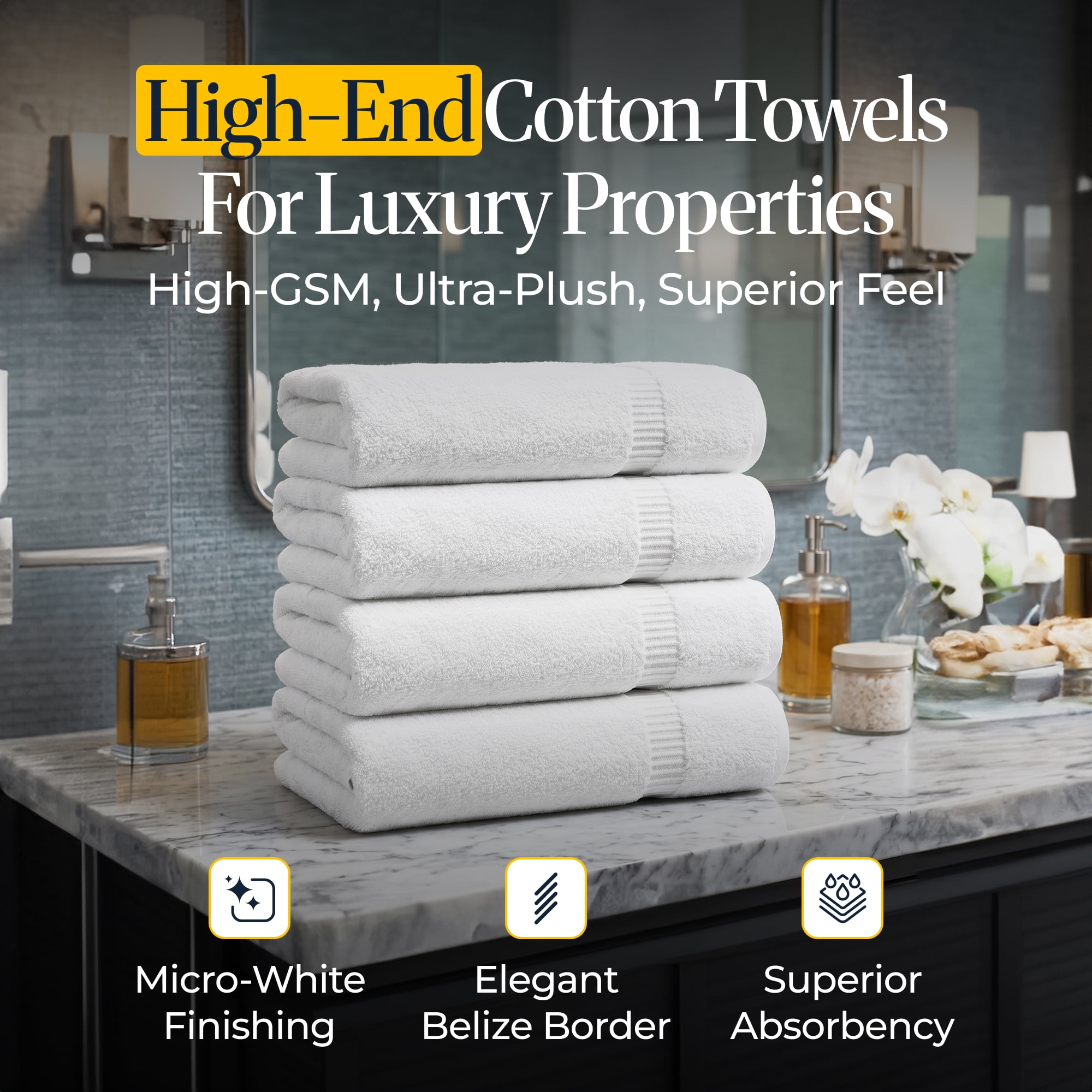 belem Forte Premium 72 Salon Towels Bulk 16x32 - 72 Pack Wholesale - 100% Cotton White Hand Towels Bulk
