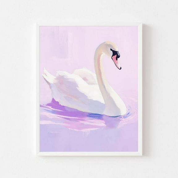 Miluva Lavender Swan Purple Swimming Bird Wall Art Print Pastel Girly Nursery Girl'S Room Animal Portrait Wall Art Decor For Home Office, 8x12 UNFRAMED