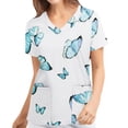 thumbnail image 2 of BloomJoy Scrubs for Women Fashion Butterflies Print Short Sleeve Workwear V Neck Pockets Tops Working Blouse Shirt Set Shirt for Women Athletic Shirts Summer Medium Sleeve Womens, 2 of 3