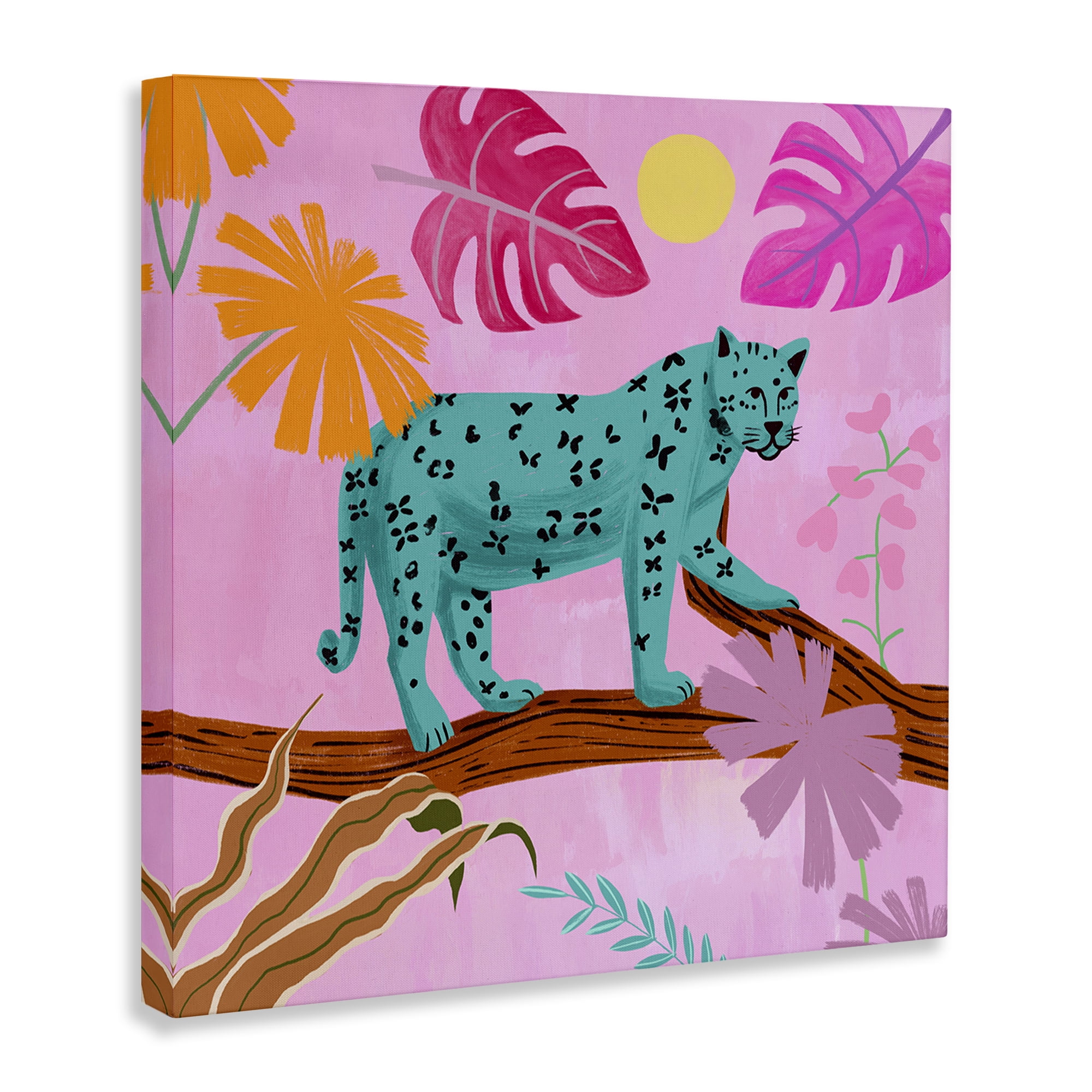 Stupell Industries Patterned Leopard on Branch Animals & Insects Painting Gallery Wrapped Canvas Art Print Wall Art, 17 x 17