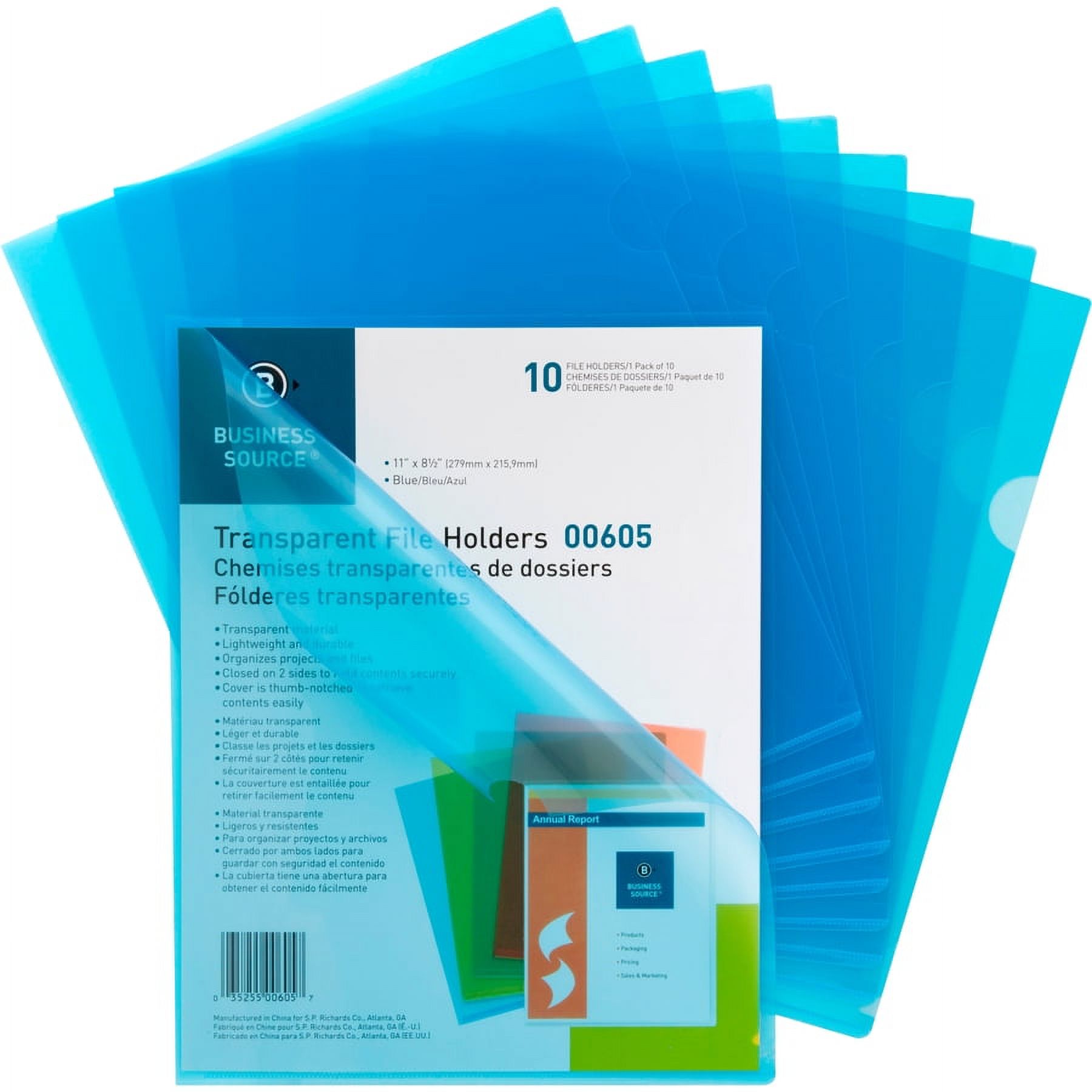 Business Source Letter File Sleeve - 8 1/2" X 11" - 20 Sheet Capacity - Polypropylene - Blue - 50 / Box