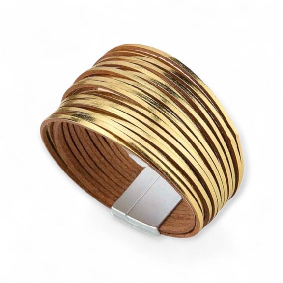 Empress Gold Tone Leather Magnetic Multi-Layer Bracelet