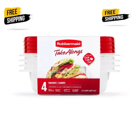 Rubbermaid Takealongs 2.9 Cup Square Food Storage Containers, 4-Pack, Red