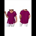 thumbnail image 3 of Blusas Tipo Túnica de Corta para Mujer, con Escote en V Recortado, Elegantes, Informales, Holgadas y Largas Rosa Roja L, 3 of 7