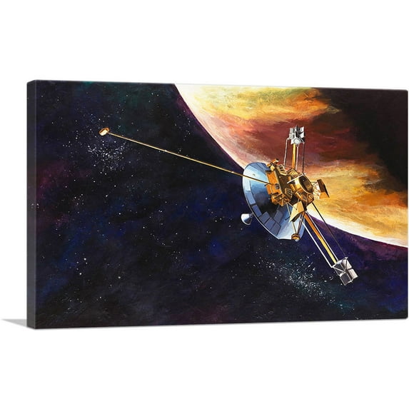 ARTCANVAS NASA Pioneer 10 Spacecraft and Planet Jupiter Canvas Art Print - Size: 26" x 18" (0.75" Deep)