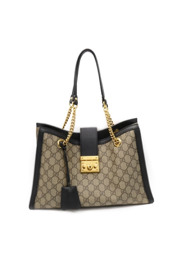 Pre-Owned GUCCI Padlock GG Medium Shoulder Bag in Beige and Black (479197) (Good)