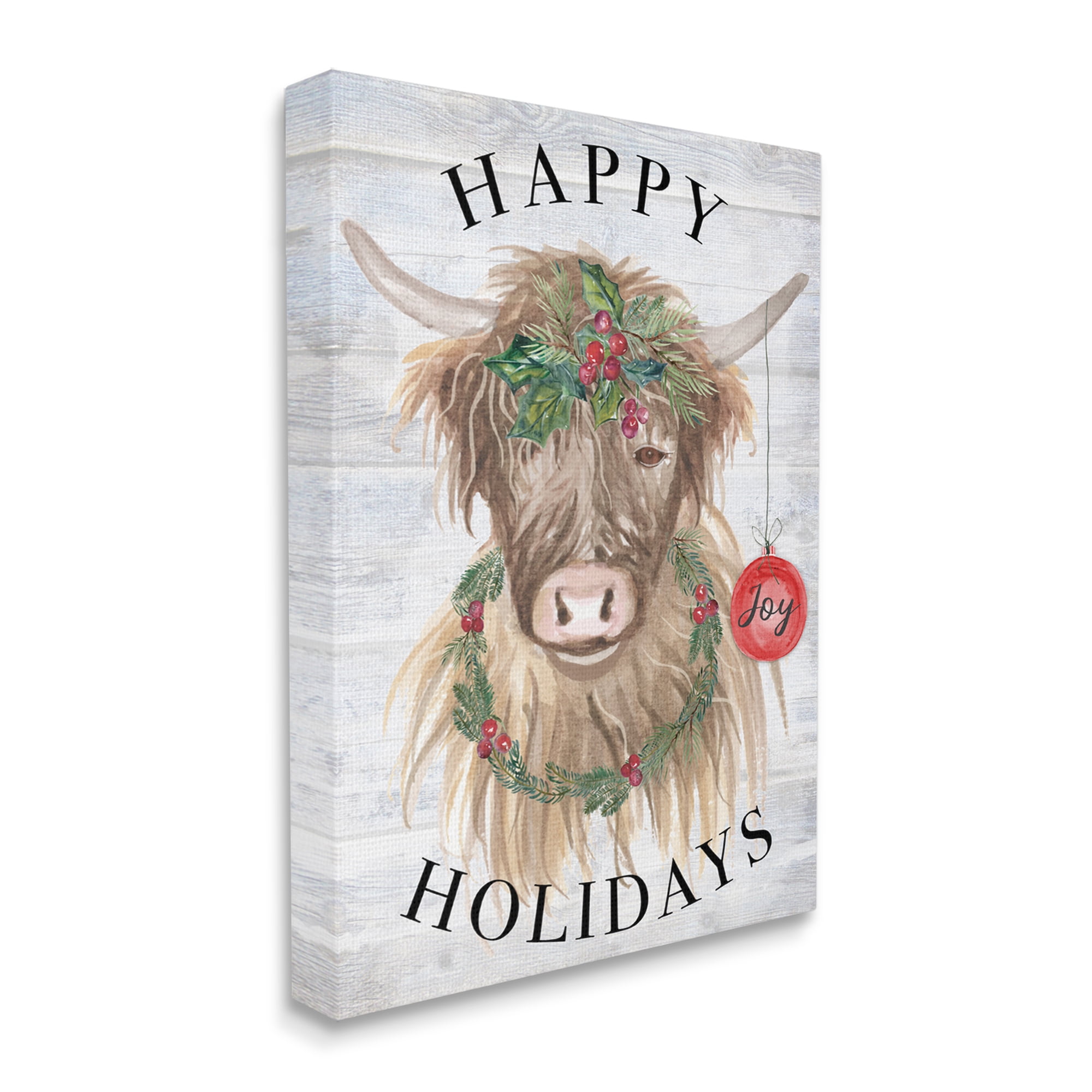 Stupell Industries Farmhouse Holiday Cow Holiday Painting Gallery Wrapped Canvas Print Wall Art, 36 x 48