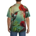 thumbnail image 3 of Fotbe Hummingbird Floral Paradise Camisa Estampada de Manga Corta para Hombre, Casual de Verano, Estilo Playero, Sin Arrugas-Large, 3 of 5