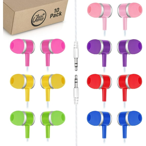 Wired Earbuds 10 Pack – Ear Buds Bulk Multipack for Kids & Adults – Wired Earbuds Pack with 3.5mm Jack – Colorful Earphones for School, Classroom, Students, Library Use