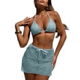 thumbnail image 4 of GEWSEY Women's 3 Piece Swimsuits Halter Triangle Crochet Bikini Sets with Cover Up Skirt (Light Blue, M), 4 of 9